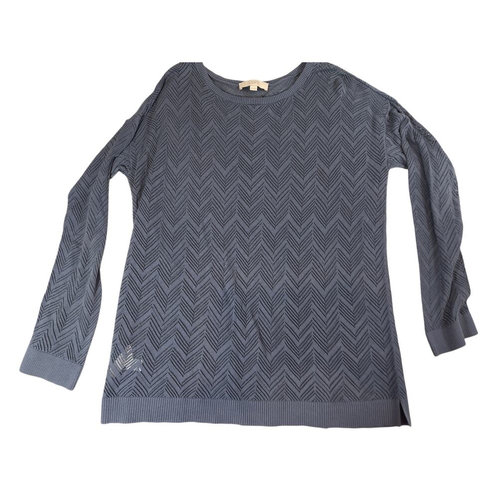 LOFT XL Blue Chevron Pointelle Knit Sweater 100% Cotton Lightweight Pullover